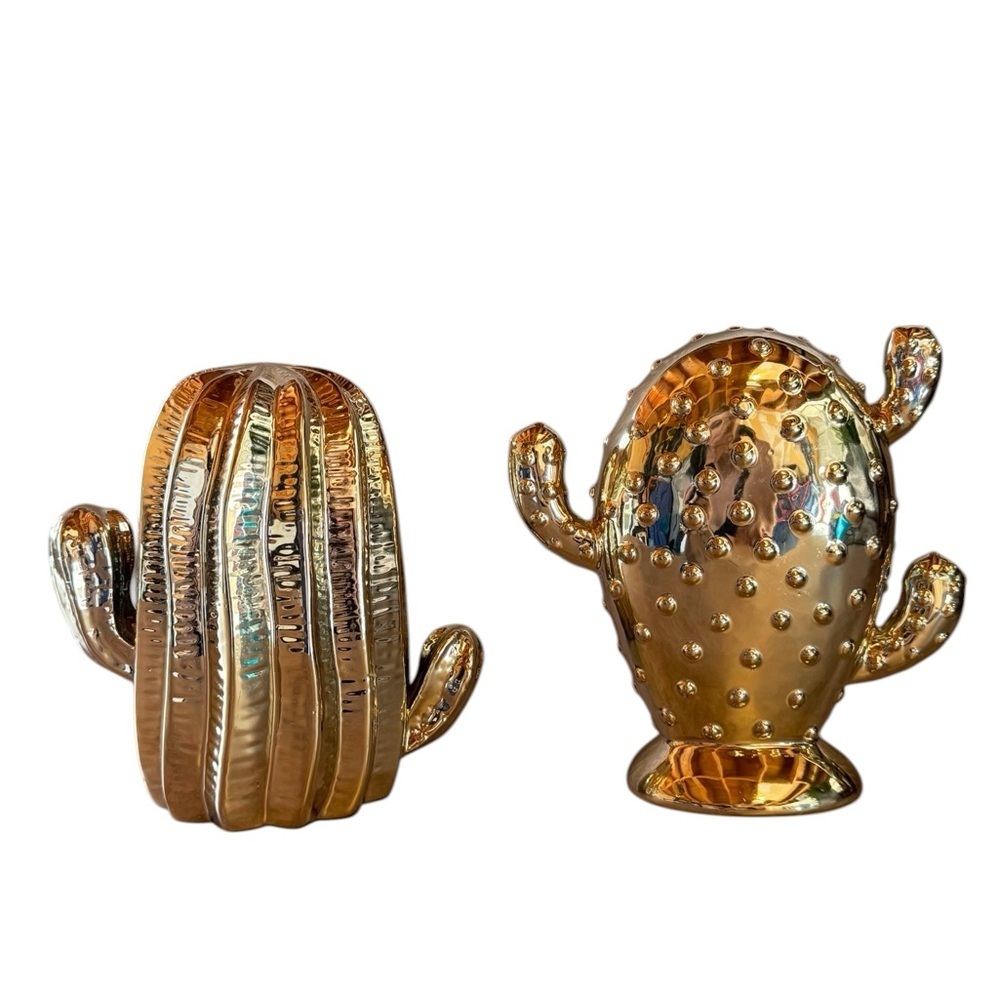 Gold Ceramic Cactus Accent Sculptures - Decorative Home Accents